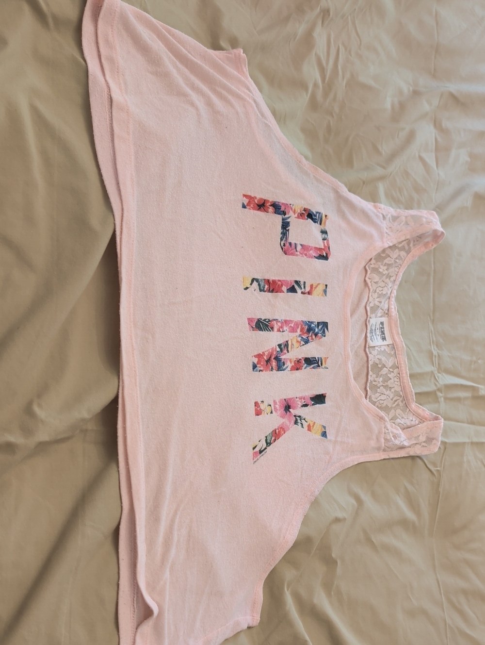 PINK Victoria's Secret Light Pink Floral-Print Lace-Back Bandeau Tank